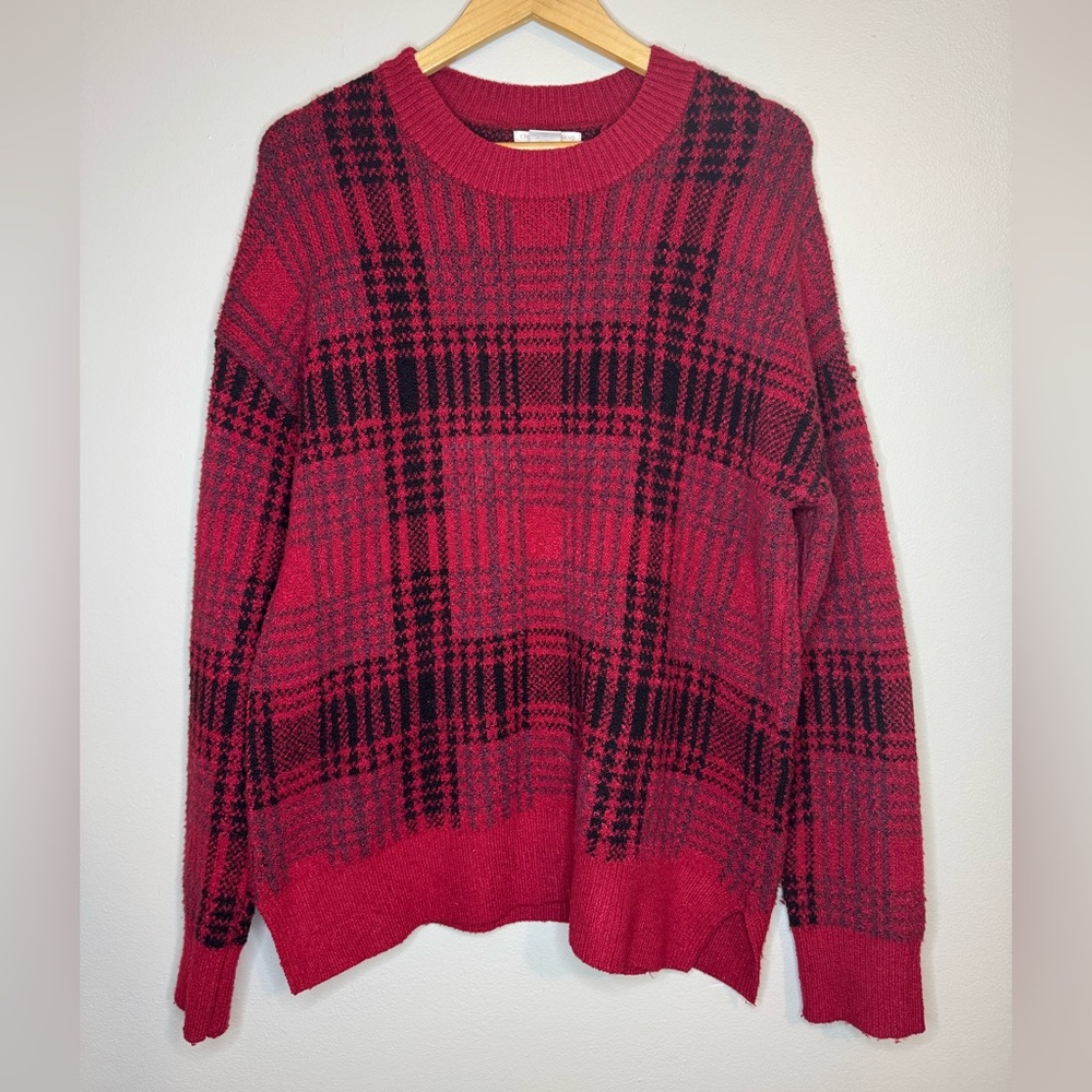 Christian Siriano NY Red Black Plaid‎ Knit Sweater Women's M